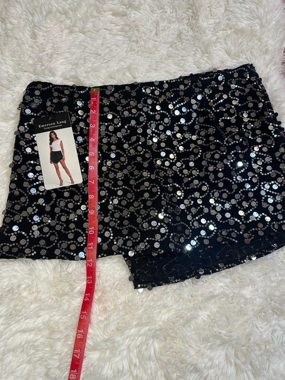 Emerson Lang Black Silver Sequin Mini Skort L Party Clubwear NWT - Picture 7 of 11